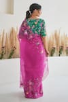 Shop_Pita Nila_Magenta Silk Embroidery Floral V Neck Avril Saree With Blouse _at_Aza_Fashions