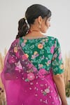 Pita Nila_Magenta Silk Embroidery Floral V Neck Avril Saree With Blouse _Online_at_Aza_Fashions