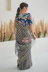 Shop_Pita Nila_Blue Handloom Zari Woven Floral Nura Stripe Pattern Saree With Blouse _at_Aza_Fashions