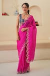 Buy_Pita Nila_Magenta Soft Silk Print Floral Nargis Saree With Embroidered Blouse  _at_Aza_Fashions