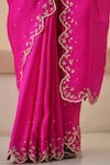 Shop_Pita Nila_Magenta Soft Silk Print Floral Nargis Saree With Embroidered Blouse  _Online_at_Aza_Fashions