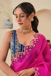 Pita Nila_Magenta Soft Silk Print Floral Nargis Saree With Embroidered Blouse  _at_Aza_Fashions