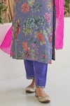 Buy_Pita Nila_Purple Tissue Print Floral V Neck Fiza Blossom Kurta Pant Set _Online_at_Aza_Fashions