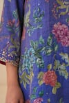 Buy_Pita Nila_Purple Tissue Print Floral V Neck Fiza Short Kurta Pant Set _Online_at_Aza_Fashions