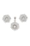 Sangeeta Boochra_Silver Plated Crystals Spiral Geometric Studs With Pendant _Online_at_Aza_Fashions