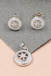 Buy_Sangeeta Boochra_Silver Plated Crystals Floral Circular Cutwork Studs With Pendant _at_Aza_Fashions