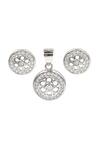 Sangeeta Boochra_Silver Plated Crystals Floral Circular Cutwork Studs With Pendant _Online_at_Aza_Fashions