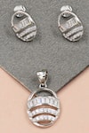 Buy_Sangeeta Boochra_Silver Plated Crystals Stone Studded Oval Pendant Set _at_Aza_Fashions