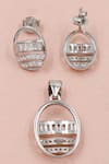 Shop_Sangeeta Boochra_Silver Plated Crystals Stone Studded Oval Pendant Set _at_Aza_Fashions