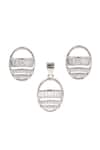 Sangeeta Boochra_Silver Plated Crystals Stone Studded Oval Pendant Set _Online_at_Aza_Fashions