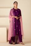 Suruchi Parakh_Purple Georgette Embroidery, Sequins Round Neck Hand Kurta Pant Set _Online_at_Aza_Fashions