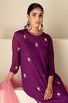 Suruchi Parakh_Purple Georgette Embroidery, Sequins Round Neck Hand Kurta Pant Set _at_Aza_Fashions