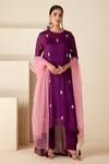 Buy_Suruchi Parakh_Purple Georgette Embroidery, Sequins Round Neck Hand Kurta Pant Set _at_Aza_Fashions