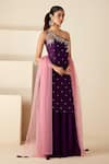 Shop_Suruchi Parakh_Purple Georgette Crepe Hand Embroidered Floral One Shoulder Kurta Sharara Set _Online_at_Aza_Fashions