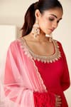 Shop_Suruchi Parakh_Red Georgette Embroidery Round Neck Yoke Zardosi Hand Anarkali With Dupatta _Online_at_Aza_Fashions
