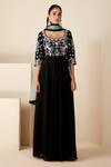 Suruchi Parakh_Black Organza, Georgette Embroidery Square Yoke Flowers Anarkali With Dupatta _Online_at_Aza_Fashions