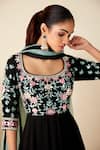 Shop_Suruchi Parakh_Black Organza, Georgette Embroidery Square Yoke Flowers Anarkali With Dupatta _Online_at_Aza_Fashions