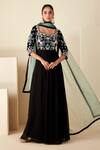 Buy_Suruchi Parakh_Black Organza, Georgette Embroidery Square Yoke Flowers Anarkali With Dupatta _at_Aza_Fashions