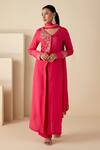 Buy_Suruchi Parakh_Pink Crepe, Chiffon Sequins V-neck Hand Embroidered Kurta Pant Set _at_Aza_Fashions