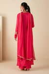Shop_Suruchi Parakh_Pink Crepe, Chiffon Sequins V-neck Hand Embroidered Kurta Pant Set _at_Aza_Fashions