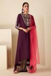 Buy_Suruchi Parakh_Purple Georgette, Crepe Embroidery Round , Keyhole Hand Anarkali Set _at_Aza_Fashions