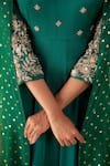 Buy_Suruchi Parakh_Green Georgette Crepe Hand Embroidered Buttis Leaf Neck Anarkali With Dupatta _Online_at_Aza_Fashions