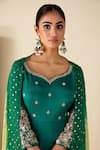 Shop_Suruchi Parakh_Green Georgette Crepe Hand Embroidered Buttis Leaf Neck Anarkali With Dupatta _Online_at_Aza_Fashions