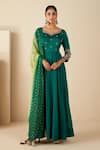 Buy_Suruchi Parakh_Green Georgette Crepe Hand Embroidered Buttis Leaf Neck Anarkali With Dupatta _at_Aza_Fashions