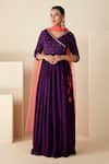 Suruchi Parakh_Purple Georgette Crepe Hand Embroidered Buttis V Neck Anarkali With Dupatta _Online_at_Aza_Fashions