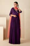 Buy_Suruchi Parakh_Purple Georgette Crepe Hand Embroidered Buttis V Neck Anarkali With Dupatta _Online_at_Aza_Fashions