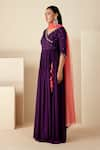 Shop_Suruchi Parakh_Purple Georgette Crepe Hand Embroidered Buttis V Neck Anarkali With Dupatta _Online_at_Aza_Fashions