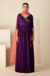 Buy_Suruchi Parakh_Purple Georgette Crepe Hand Embroidered Buttis V Neck Anarkali With Dupatta _at_Aza_Fashions