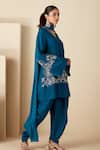 Buy_Suruchi Parakh_Blue Crepe, Silk, Chiffon Embroidery V-neck Hand Short Anarkali Dhoti Pant Set _Online_at_Aza_Fashions