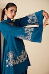 Suruchi Parakh_Blue Crepe, Silk, Chiffon Embroidery V-neck Hand Short Anarkali Dhoti Pant Set _at_Aza_Fashions