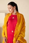 Shop_Suruchi Parakh_Red Crepe, Chiffon, Silk Embroidery Round Neck Hand A-line Kurta Set _Online_at_Aza_Fashions