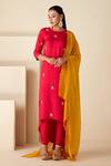 Buy_Suruchi Parakh_Red Crepe, Chiffon, Silk Embroidery Round Neck Hand A-line Kurta Set _at_Aza_Fashions