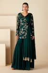 Buy_Suruchi Parakh_Green Georgette Crepe Hand Embroidered Sequins V Neck Kurta Sharara Set _at_Aza_Fashions