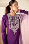 Shop_Suruchi Parakh_Purple Kurta And Pant Crepe Silk Hand Embroidered Sequins Round Straight Set _Online_at_Aza_Fashions