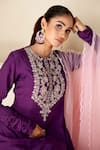 Suruchi Parakh_Purple Kurta And Pant Crepe Silk Hand Embroidered Sequins Round Straight Set _at_Aza_Fashions