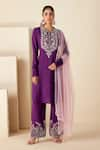 Buy_Suruchi Parakh_Purple Kurta And Pant Crepe Silk Hand Embroidered Sequins Round Straight Set _at_Aza_Fashions