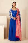 Buy_Suruchi Parakh_Blue Georgette Crepe Hand Embroidered Floral Round Anarkali With Dupatta _at_Aza_Fashions