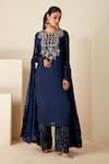 Suruchi Parakh_Blue Georgette Crepe Hand Embroidered Sequins Round Kurta Set _Online_at_Aza_Fashions