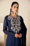 Suruchi Parakh_Blue Georgette Crepe Hand Embroidered Sequins Round Kurta Set _at_Aza_Fashions