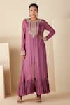 Buy_Suruchi Parakh_Purple Silk, Georgette Pearls, Sequins, Embroidery Round Kaftan Kurta Pant Set _at_Aza_Fashions
