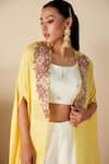 Buy_Suruchi Parakh_White Georgette Crepe Embroidered Thread Round And Bead Cape Flared Pant Set _Online_at_Aza_Fashions