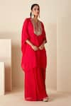 Suruchi Parakh_Red Georgette Crepe Embroidered Thread Round Kaftan Kurta Pant Set _Online_at_Aza_Fashions