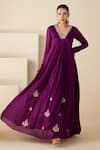 Buy_Suruchi Parakh_Purple Georgette Crepe Embroidered Thread V Neck Floral Butta Tunic _at_Aza_Fashions