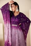 Shop_Suruchi Parakh_Purple Chiffon Embroidered Sequin V Neck Ombre Kaftan _Online_at_Aza_Fashions