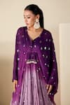 Suruchi Parakh_Purple Chiffon Embroidered Sequin V Neck Ombre Kaftan _at_Aza_Fashions