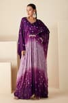 Buy_Suruchi Parakh_Purple Chiffon Embroidered Sequin V Neck Ombre Kaftan _at_Aza_Fashions